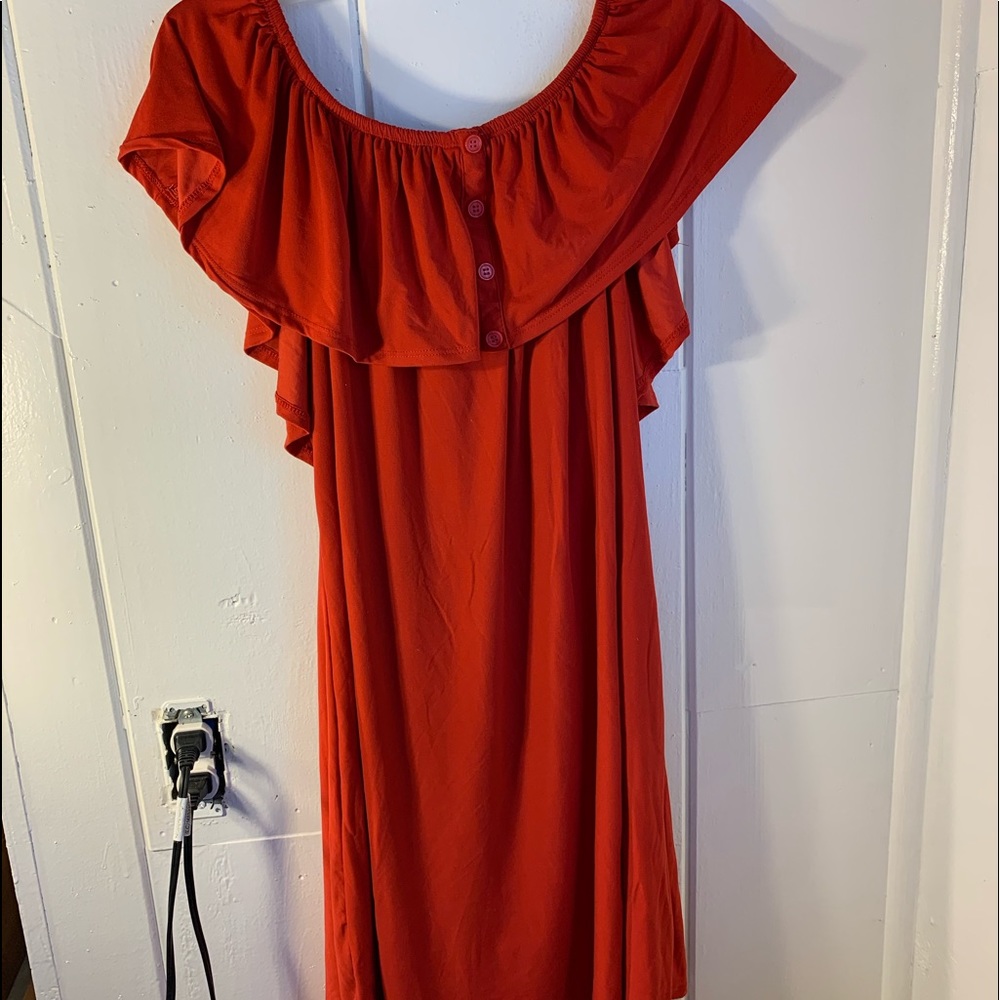 Red off the shoulder dress